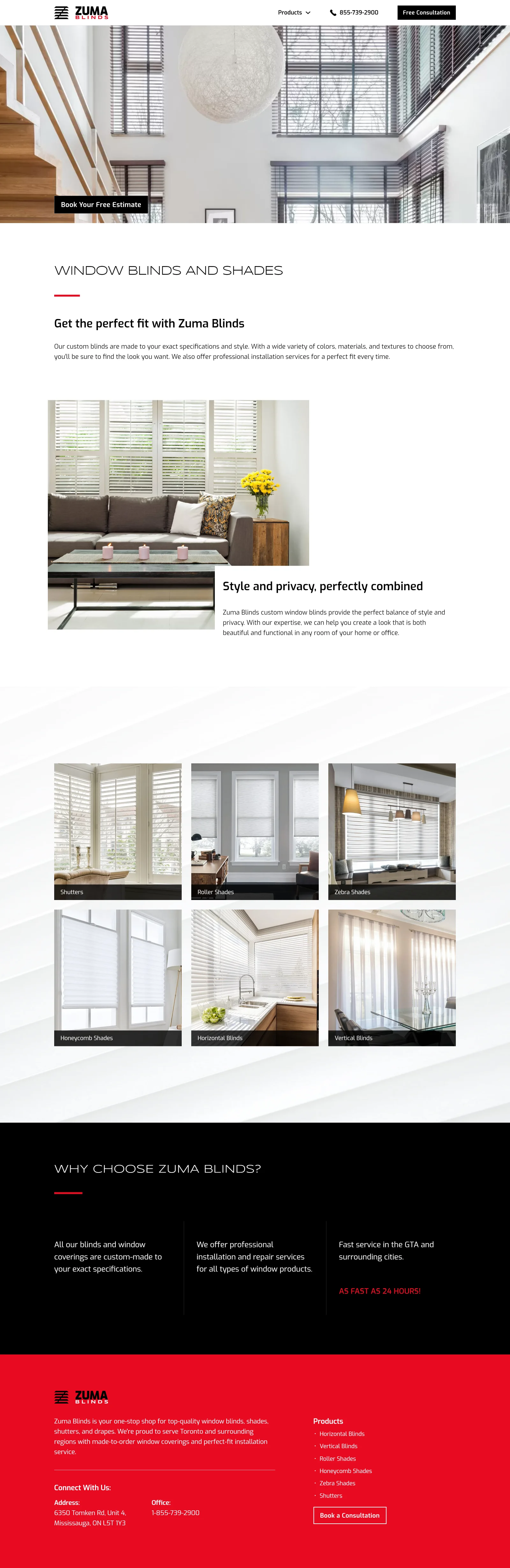 A website design for ZumaBlinds.ca, a window company specializing in blinds. | Triple Dub Media